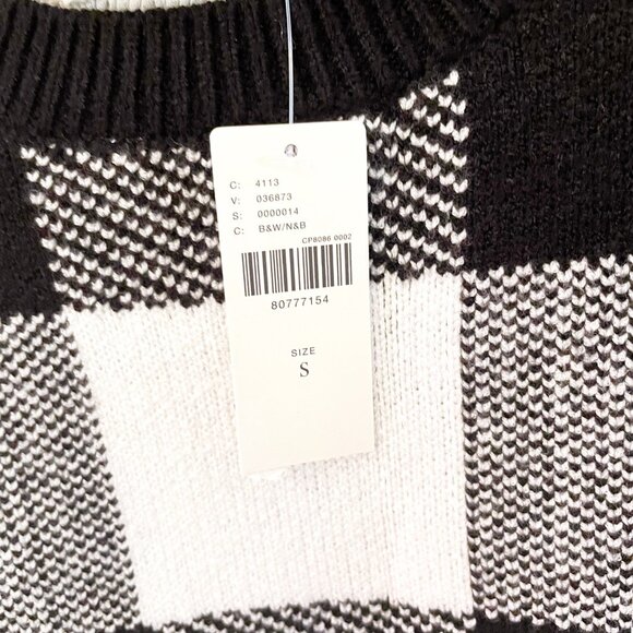 NWT Anthropologie Black & White Buffalo Check Collared Knit Pullover, Size S - Picture 4 of 6